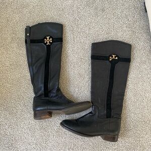 Tory Burch Alaina Black Pebbled Leather Riding Boots Size 7M